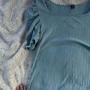 SHEIN Light Blue Ribbed Long Sleeve Top
